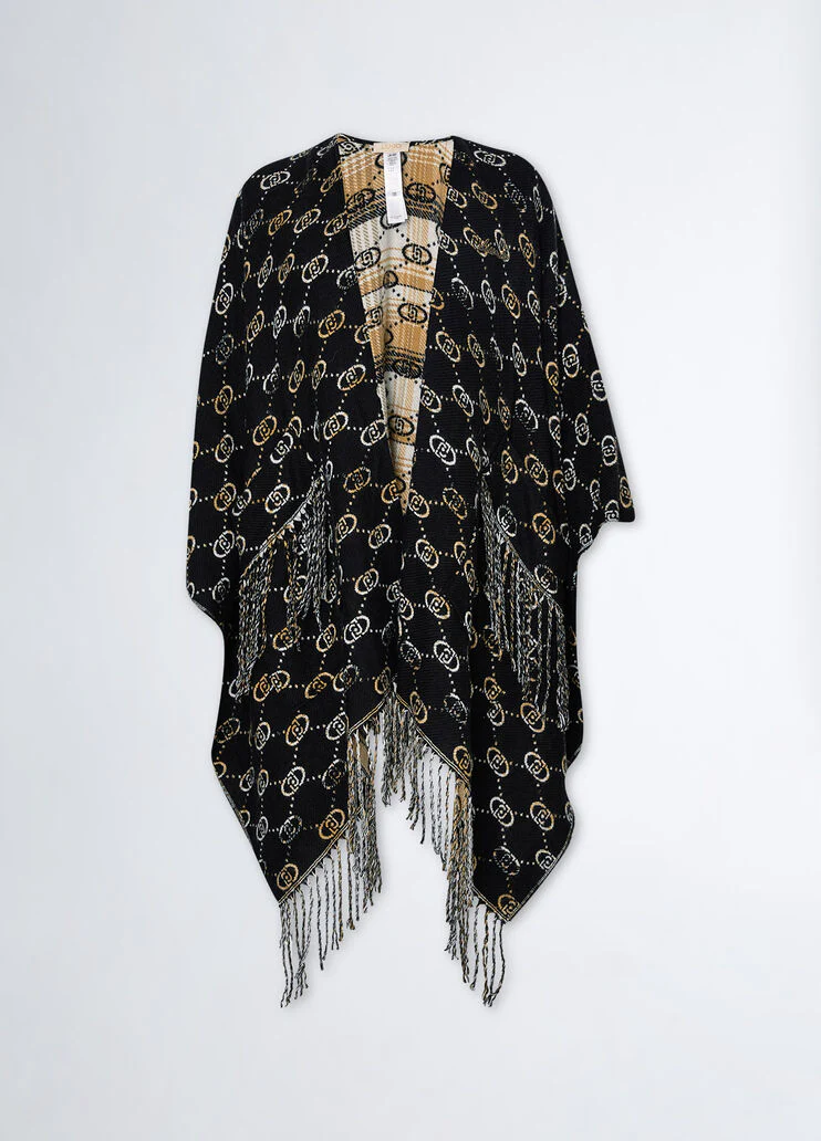 Poncho with jacquard logo