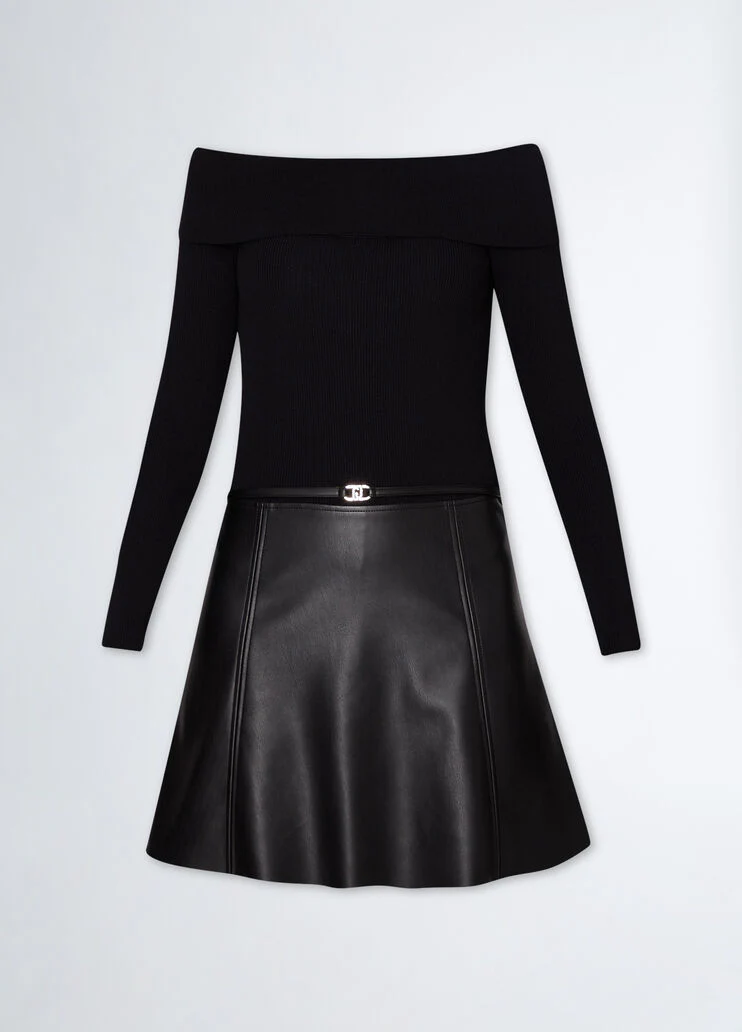 Coated fabric dress with skirt