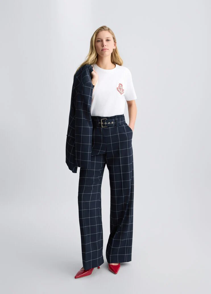 High-rise check trousers
