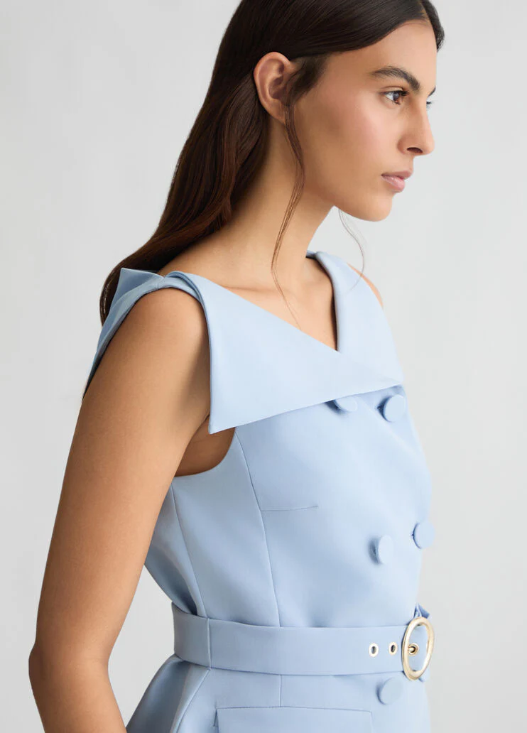 Double-breasted waistcoat with belt