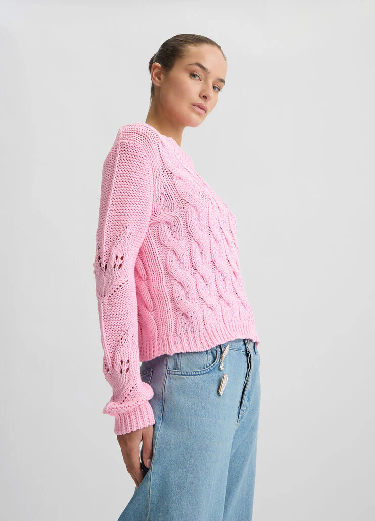 Cable-knit jumper with rhinestones