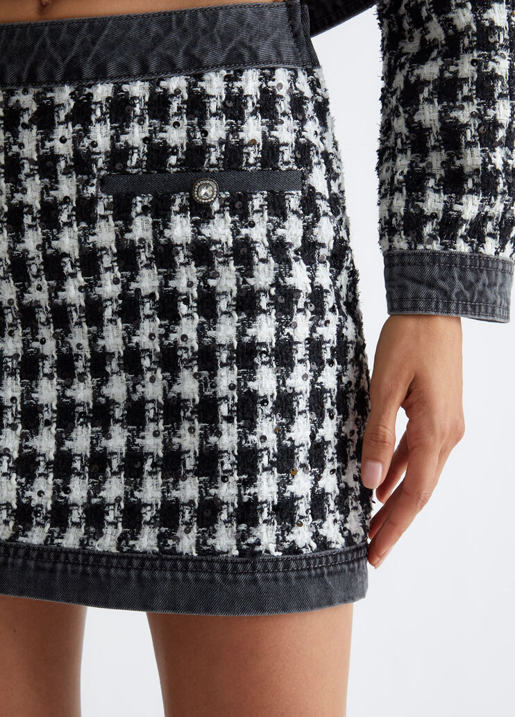 Denim and bouclé miniskirt