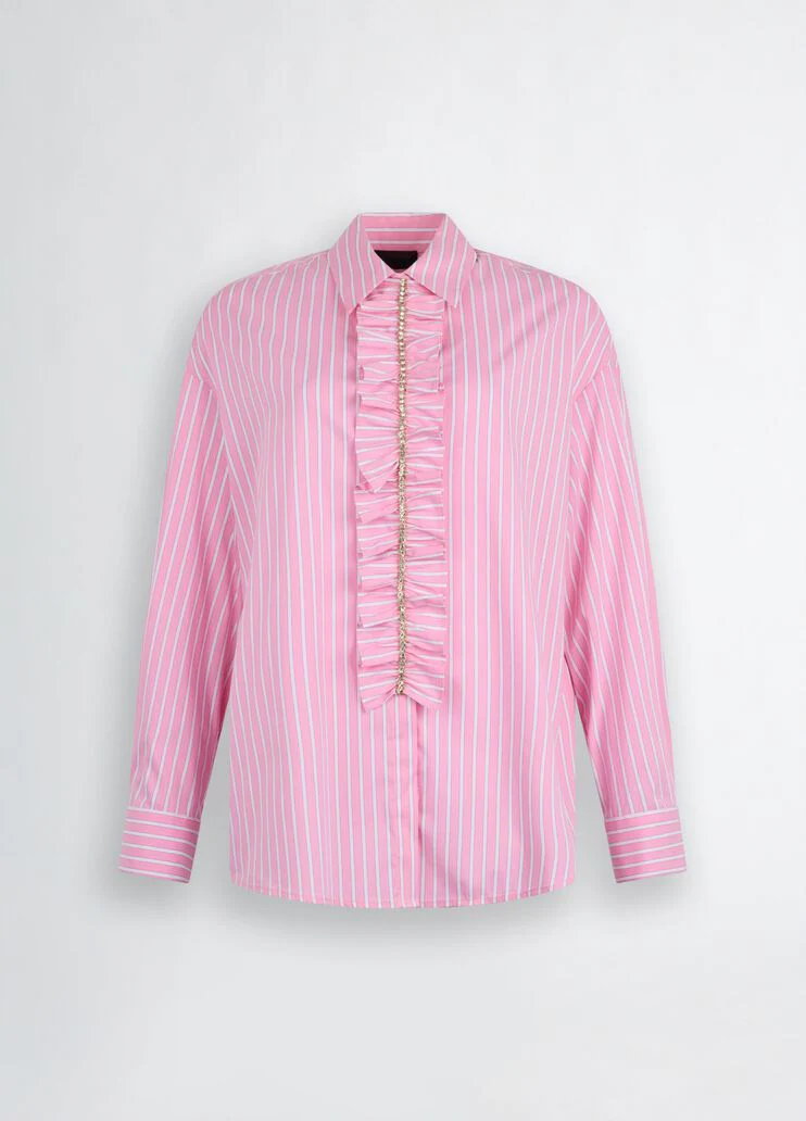 Pink striped shirt with ruching
