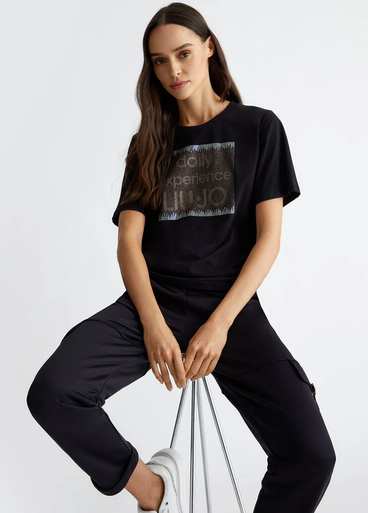 T-shirt with logo and gemstones