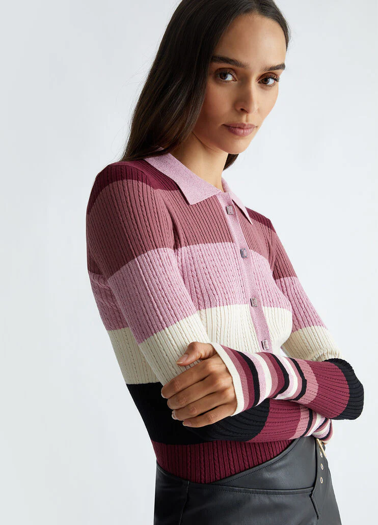 Striped knit polo-shirt