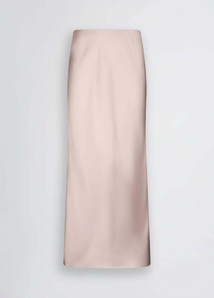 Long pink satin skirt
