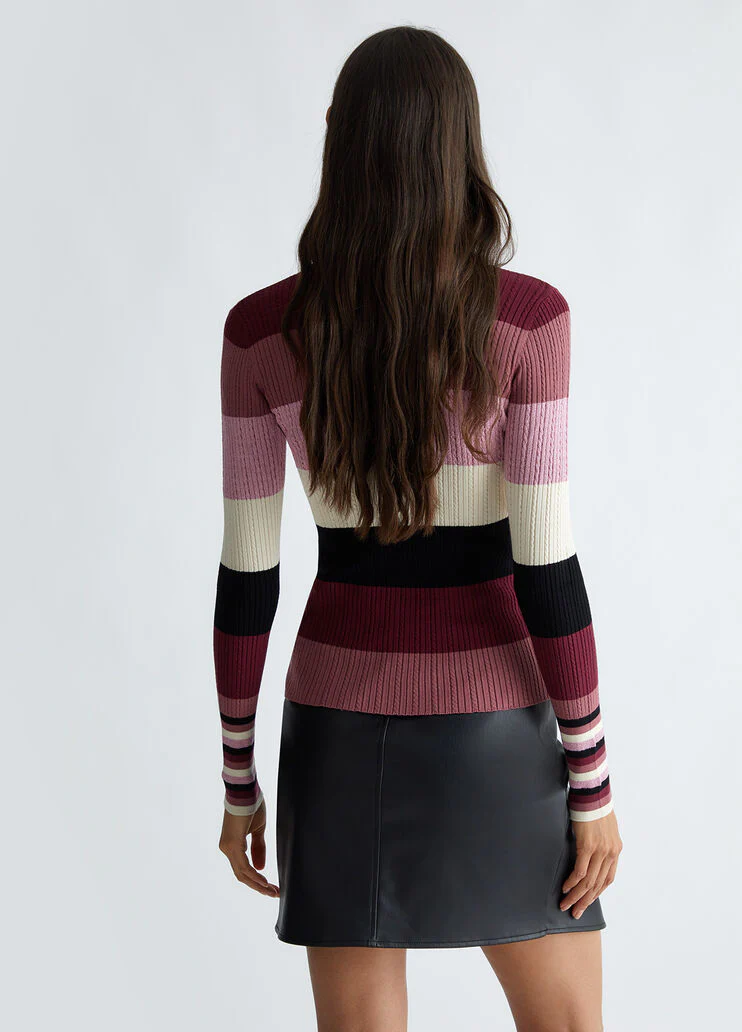 Striped knit polo-shirt