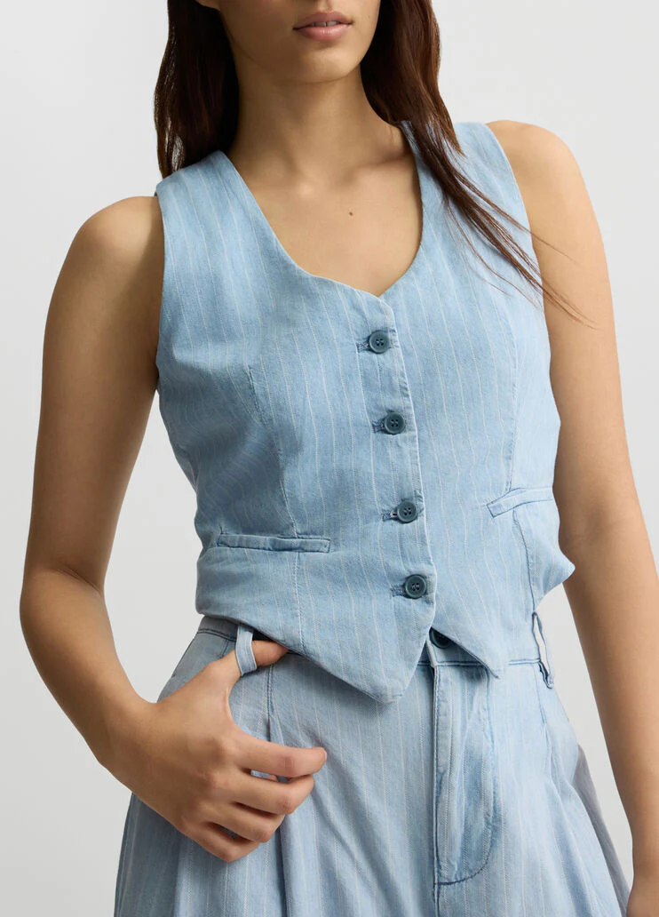 Pinstripe denim waistcoat