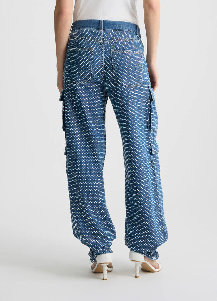 Cargo jeans with rhinestones