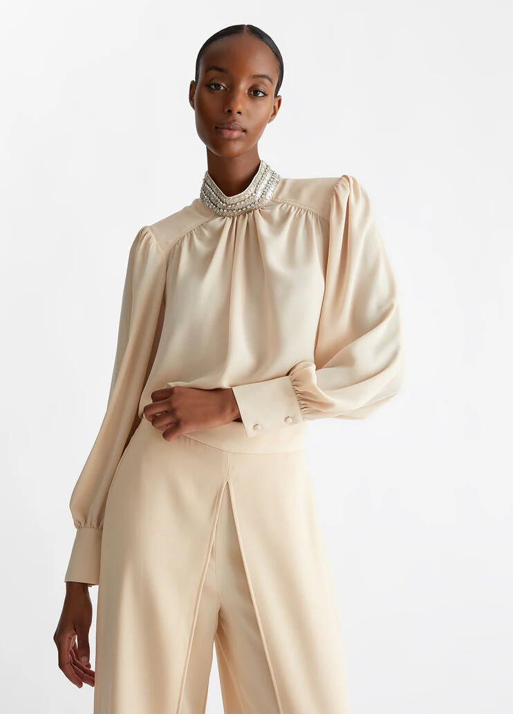 Georgette blouse with rhinestones