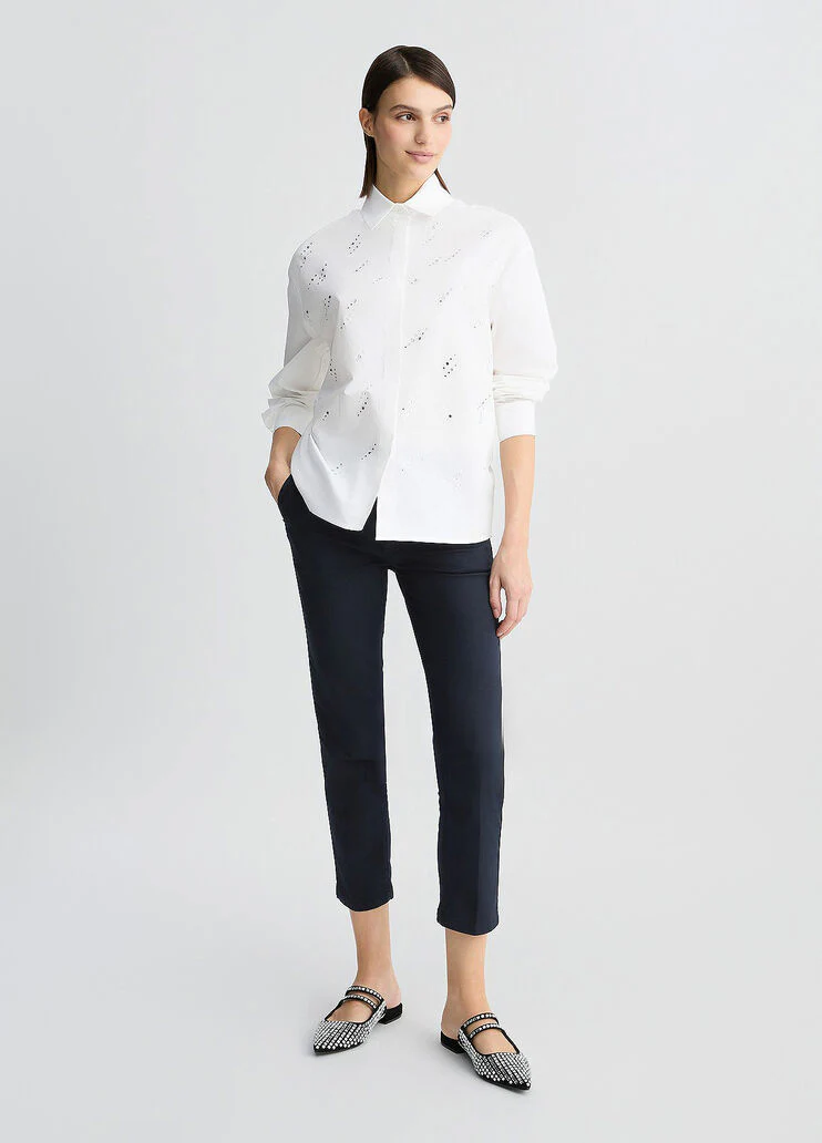 Poplin shirt with rhinestones
