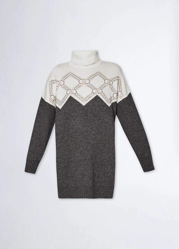 Wool-blend polo-neck with rhinestones