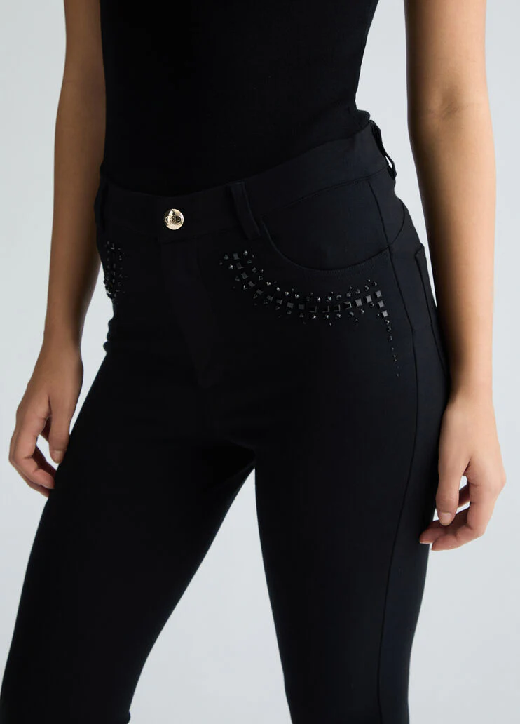 Jersey trousers with gemstones