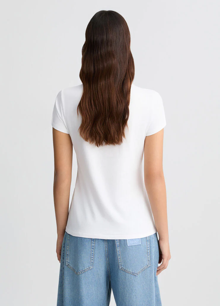 Cotton T-shirt with print and rhinestones