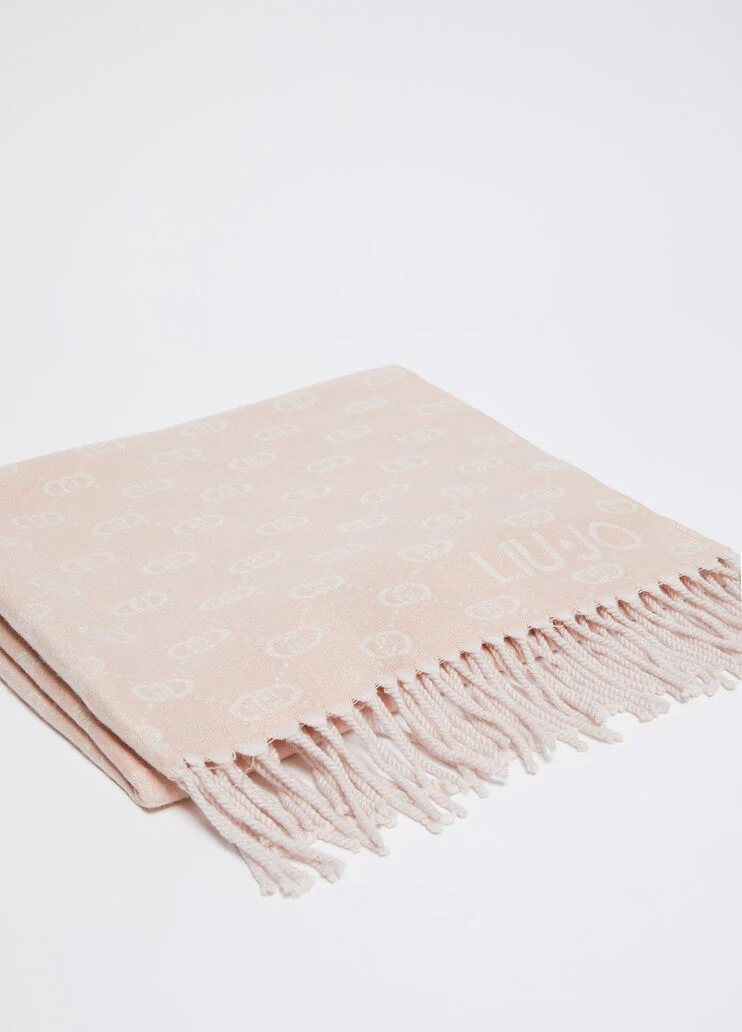 Stole with lurex jacquard logo