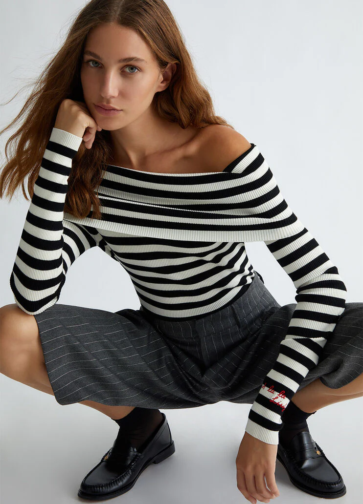 Striped off-the-shoulder jumper