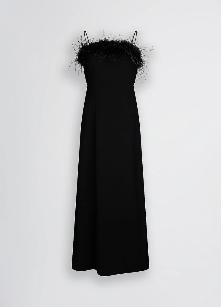 Elegant black dress with feathers
