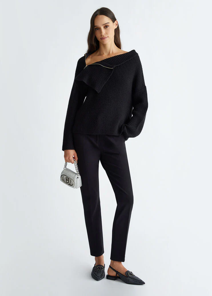 Rib-knit wool-blend sweater