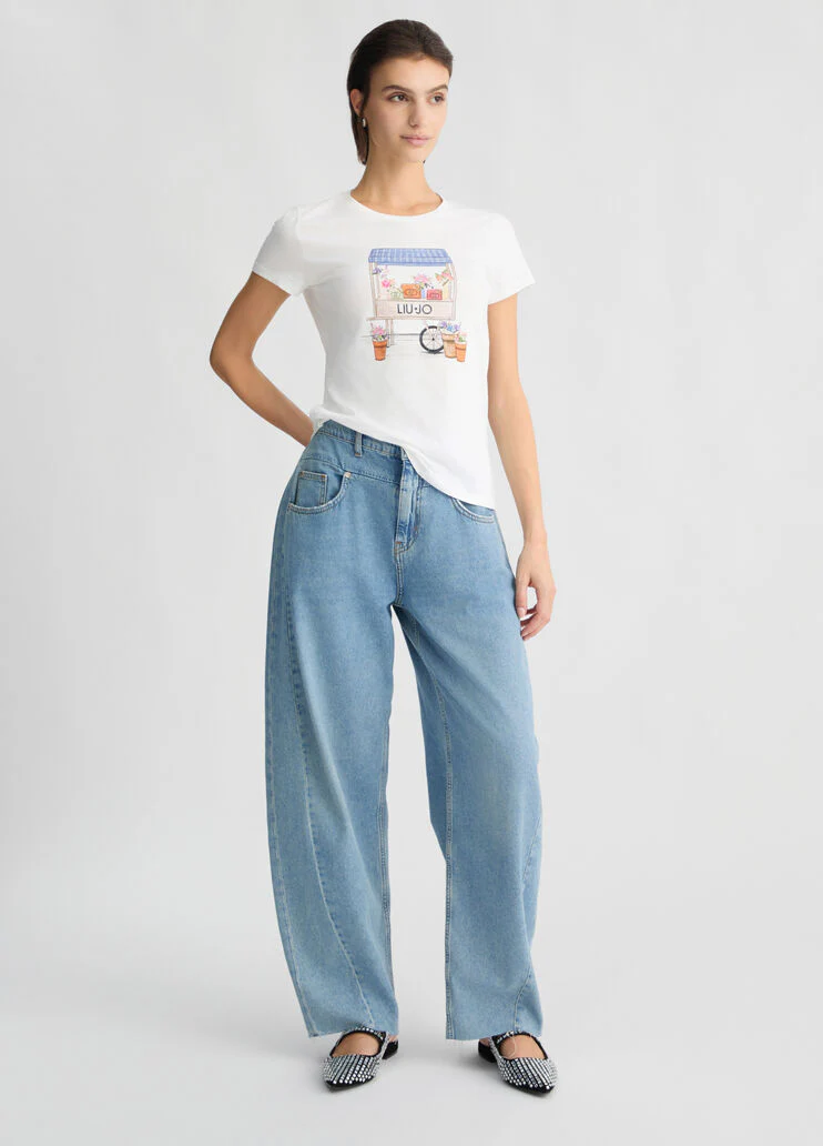 Printed T-shirt with rhinestones