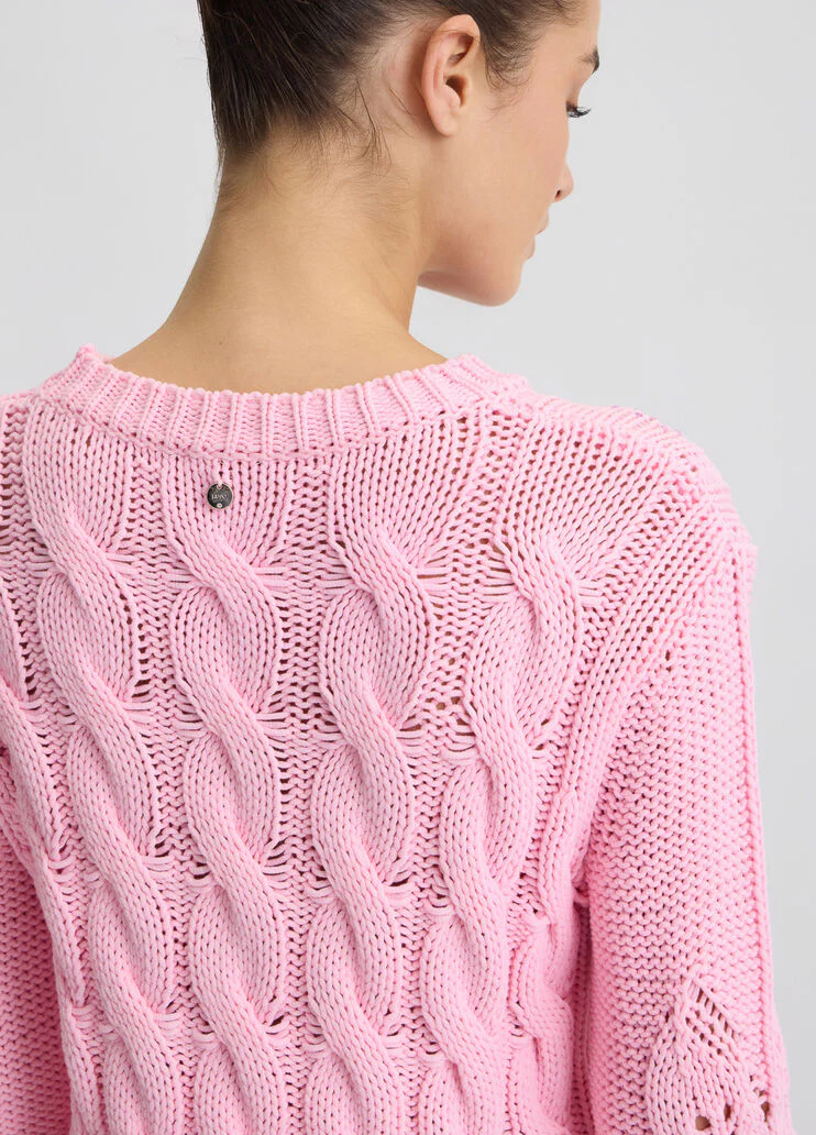 Cable-knit jumper with rhinestones