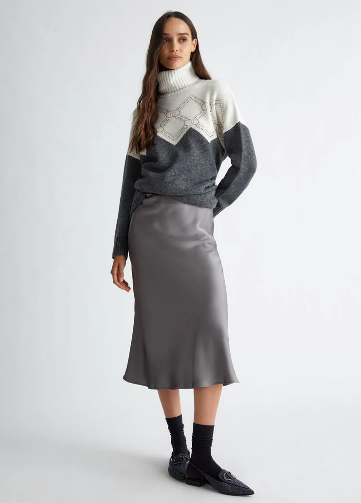 Wool-blend polo-neck with rhinestones