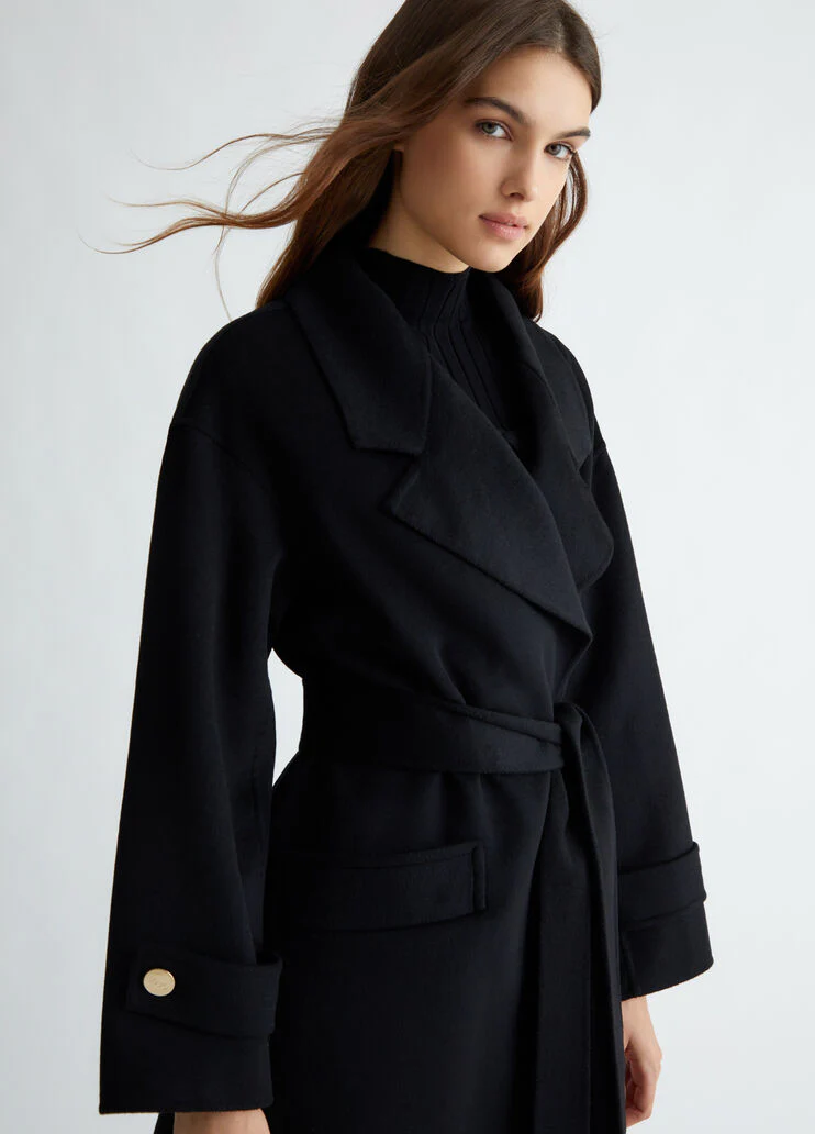 Belted wool-blend coat