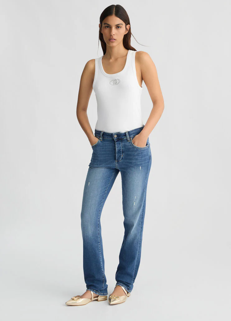 Blue straight-leg high-rise jeans