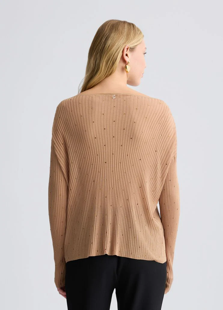 Beige jumper with rhinestones