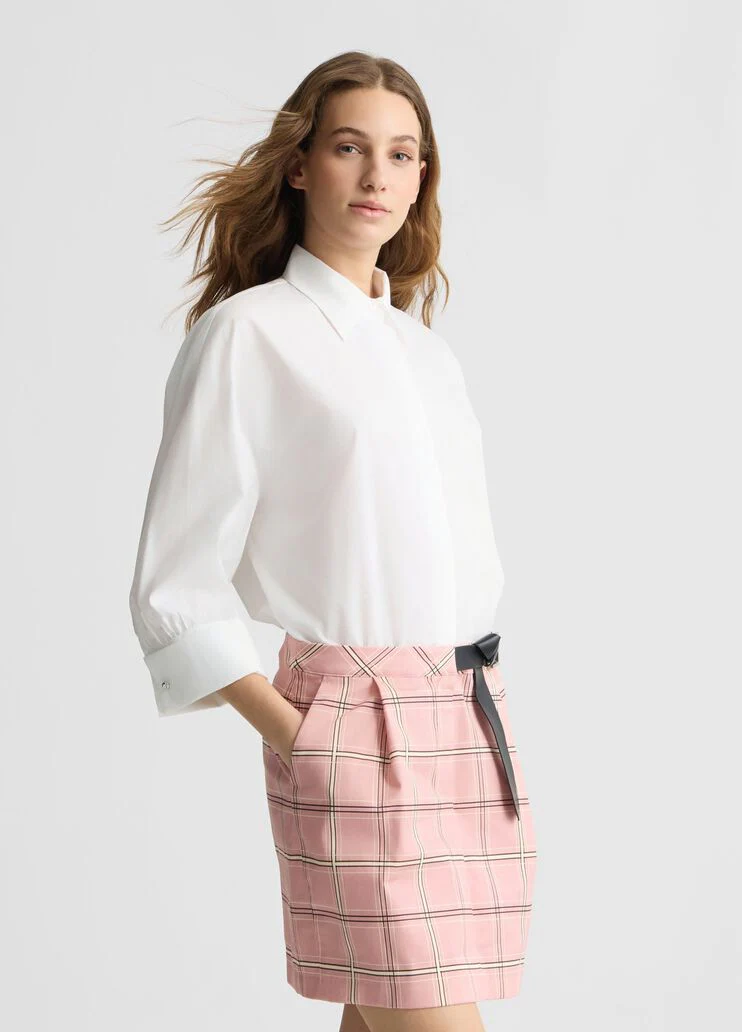 Shirt dress with chequered skirt