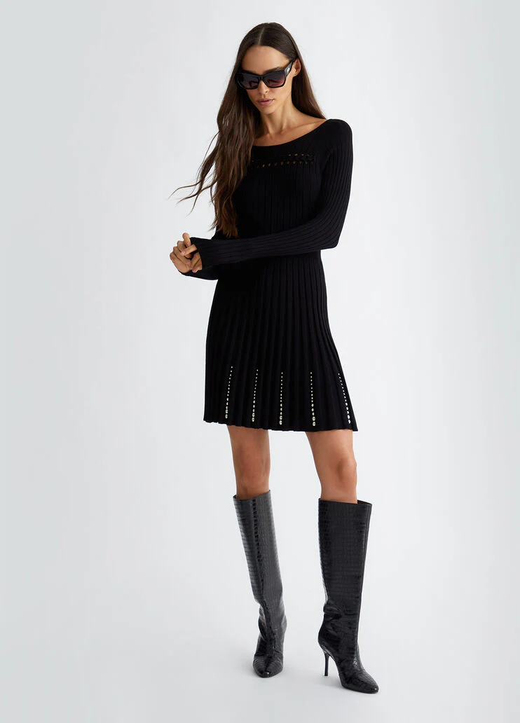 Rib-knit dress with studs
