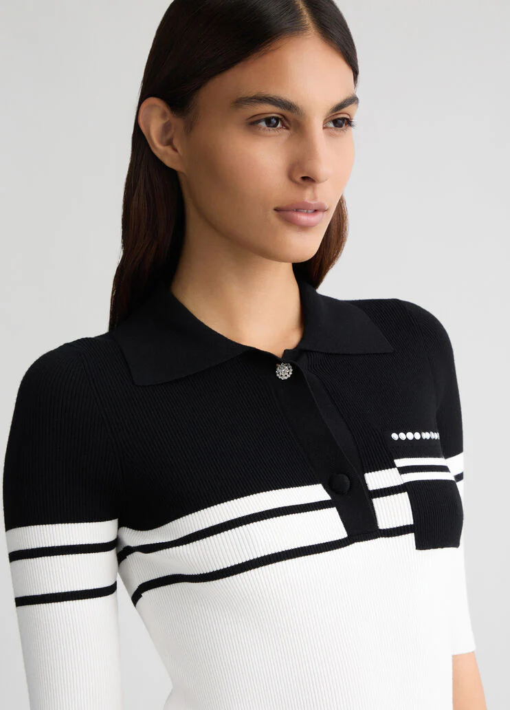 Striped knit polo-shirt