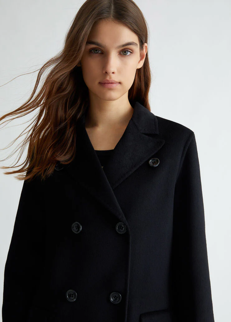 Double-breasted wool-blend coat