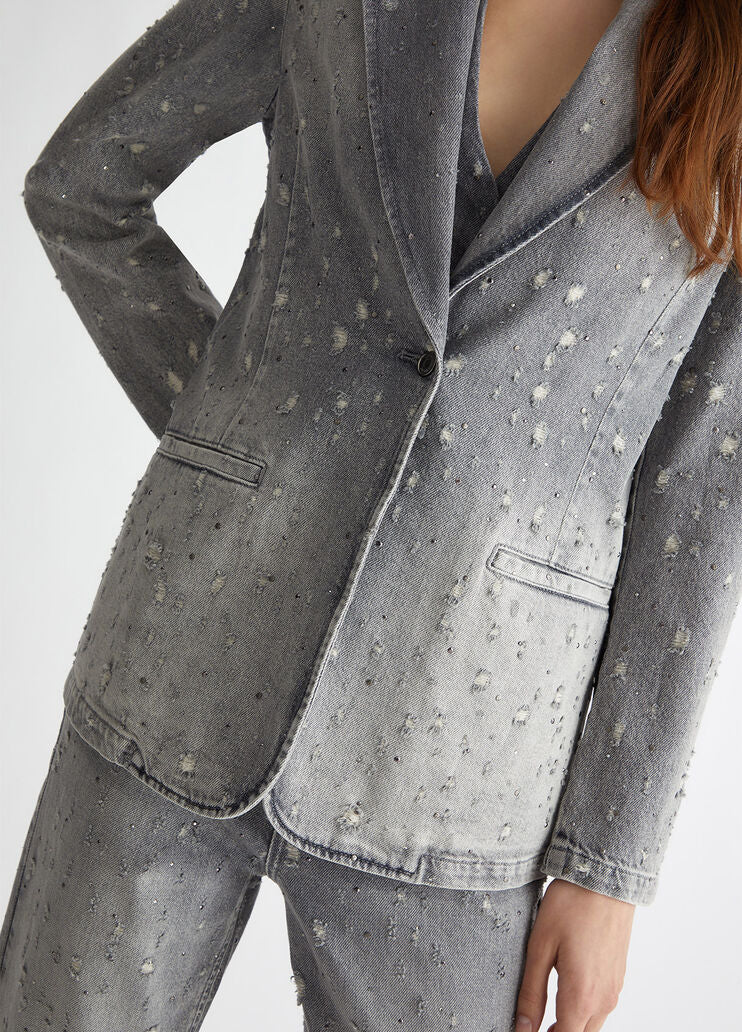 Denim blazer with rhinestones