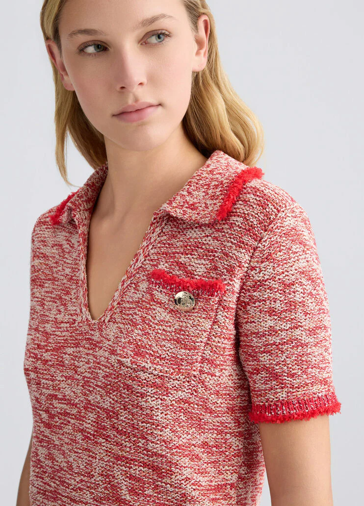 Red knit polo shirt