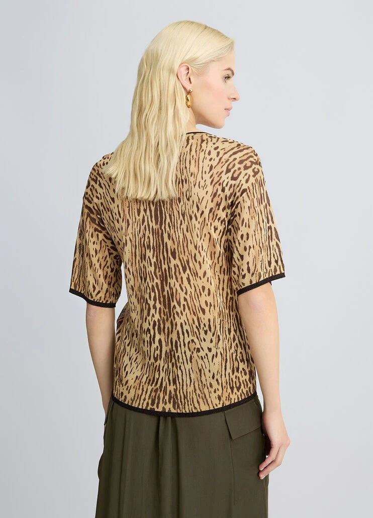 Animal-print knit T-shirt