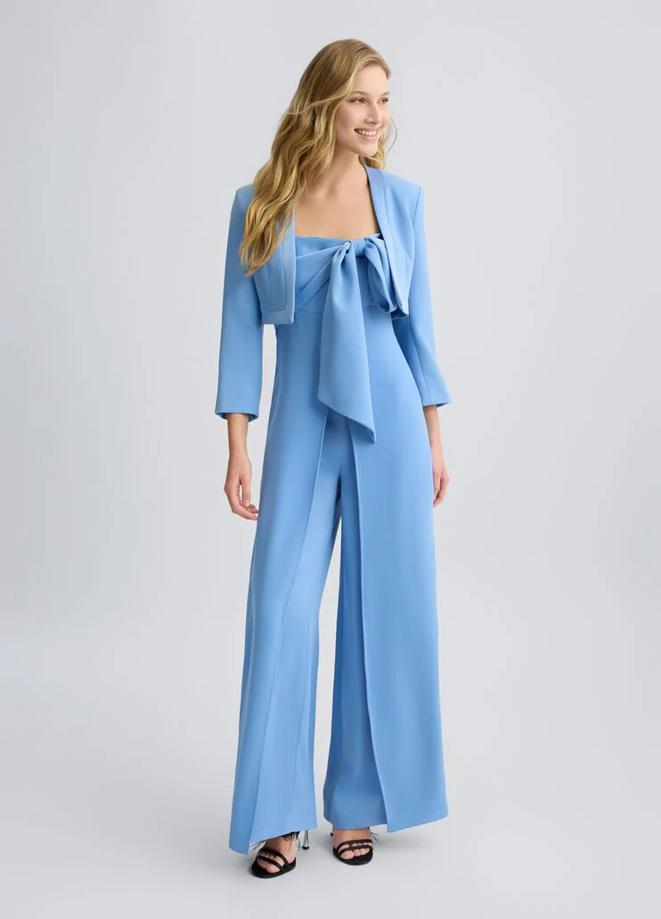 Smart light blue jumpsuit with bow