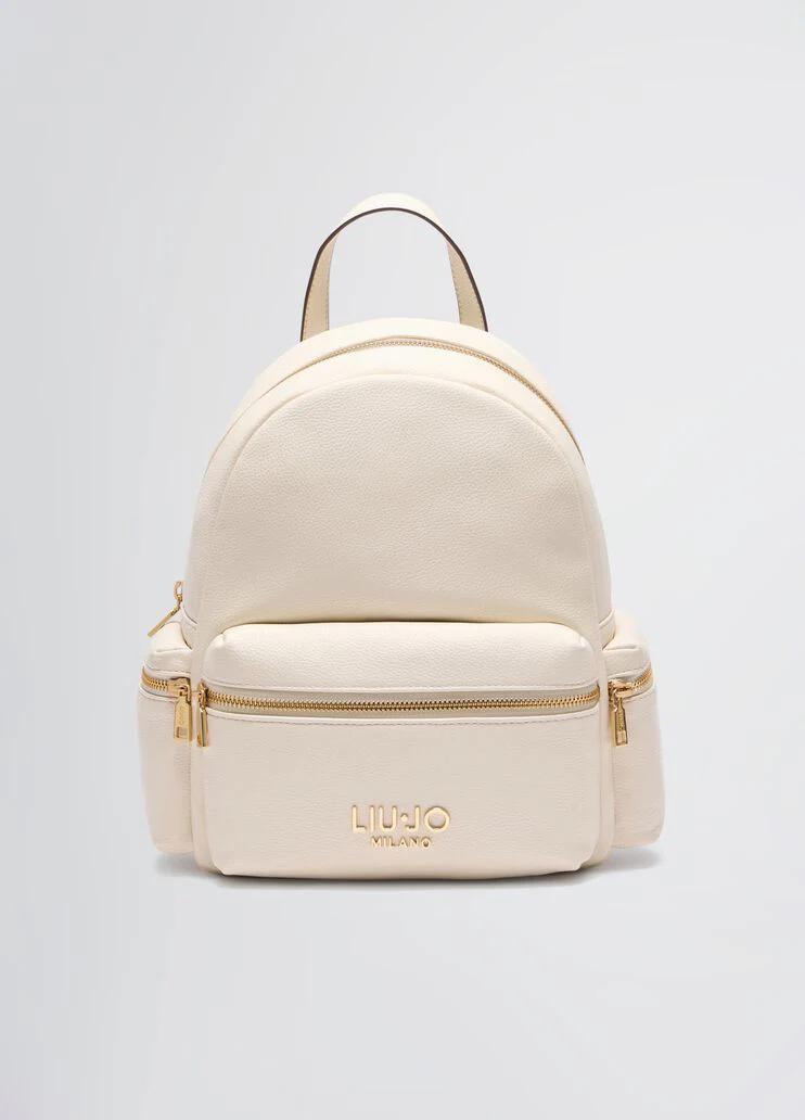 White backpack with logo