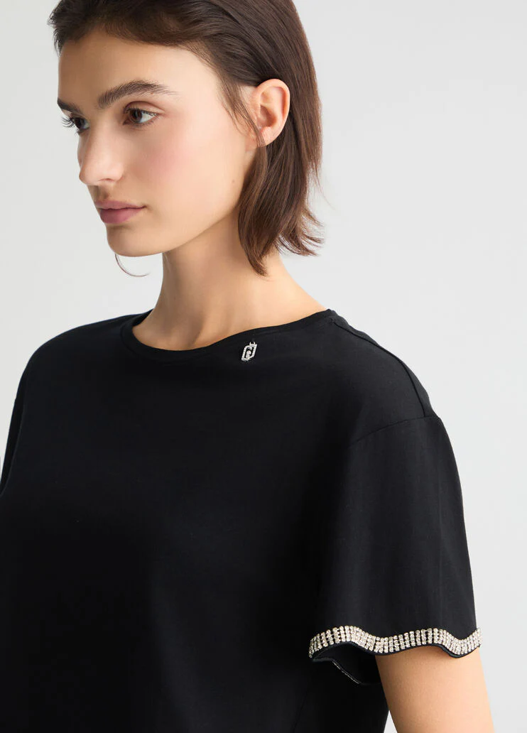 Cotton T-shirt with rhinestones