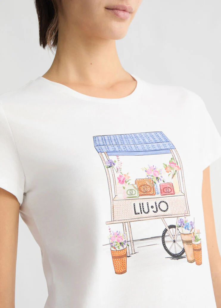 Printed T-shirt with rhinestones