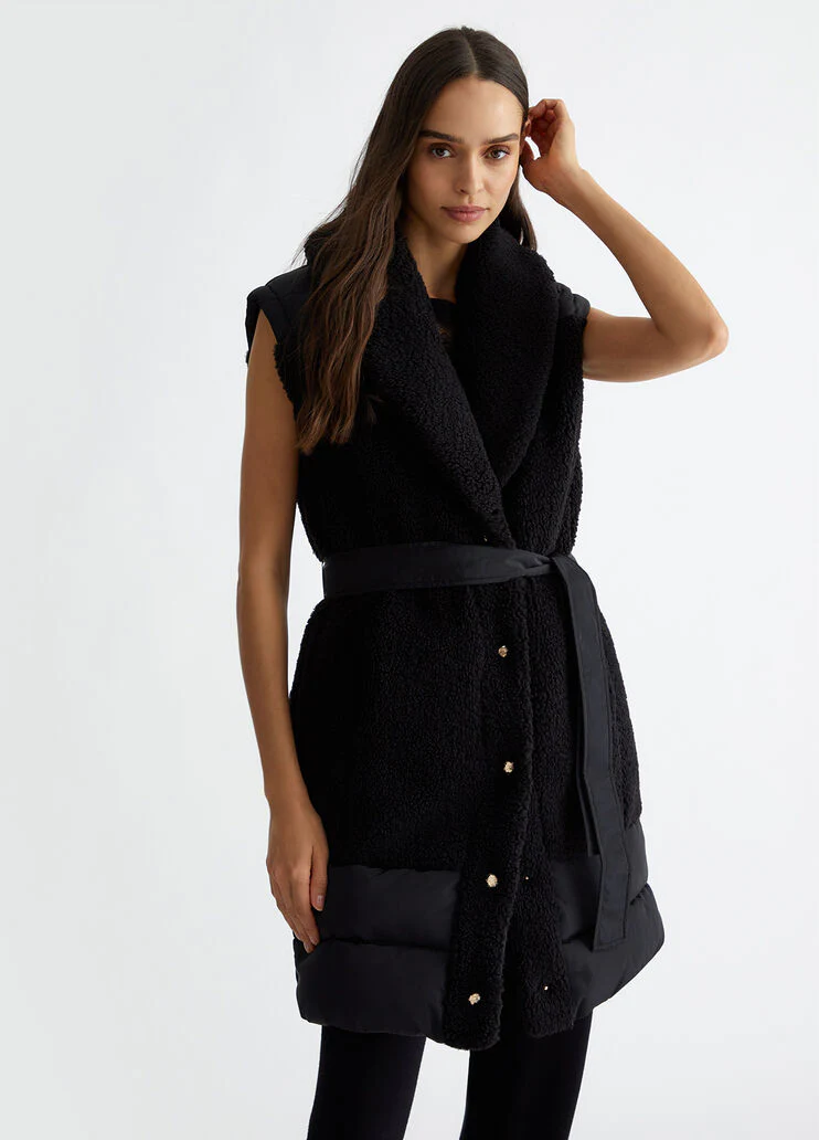 Quilted nylon and teddy jacket