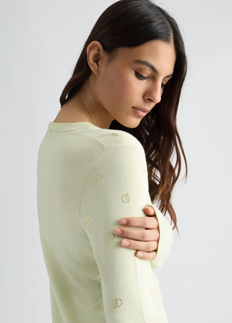 Cardigan with logo and rhinestones