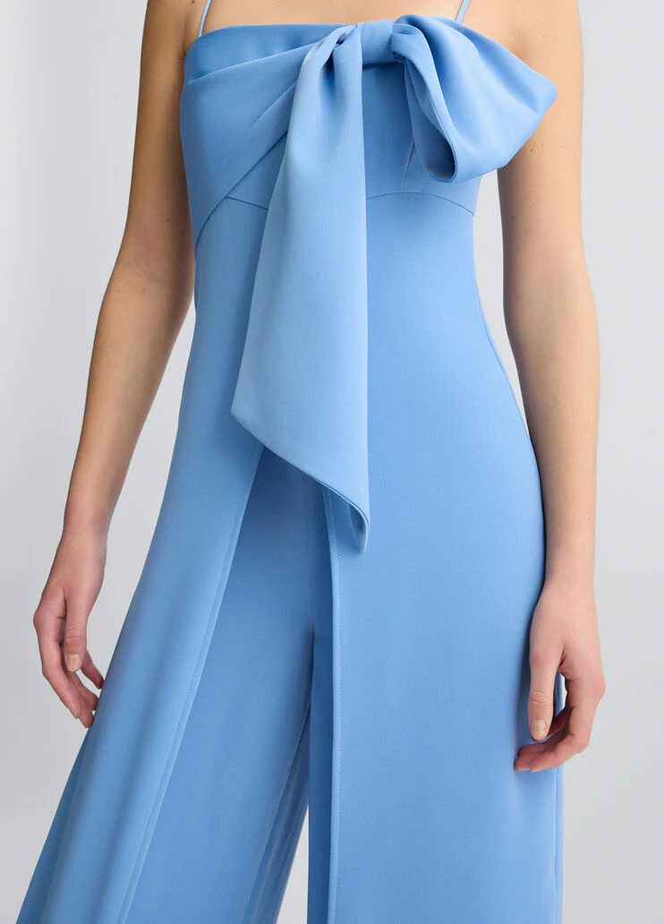 Smart light blue jumpsuit with bow