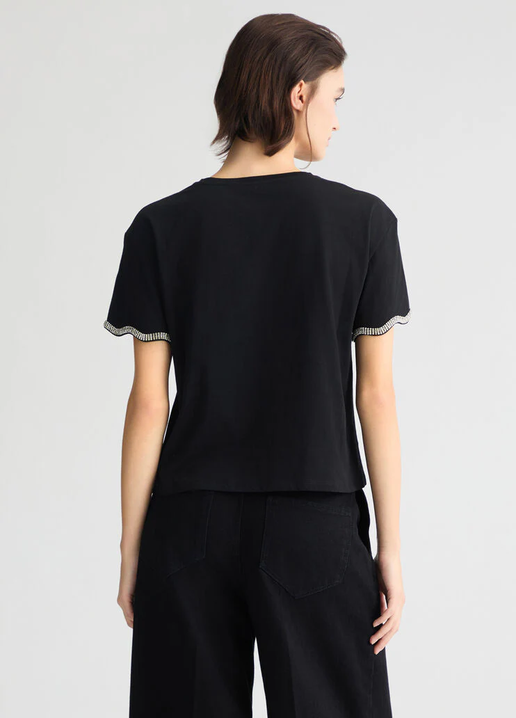 Cotton T-shirt with rhinestones