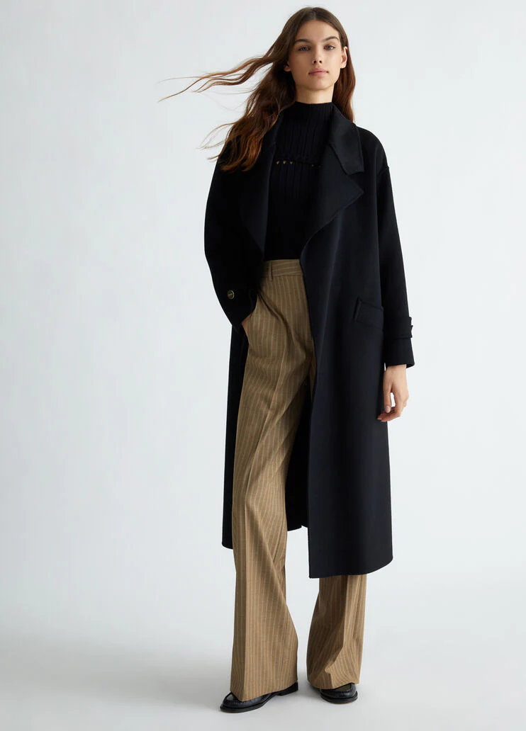 Belted wool-blend coat