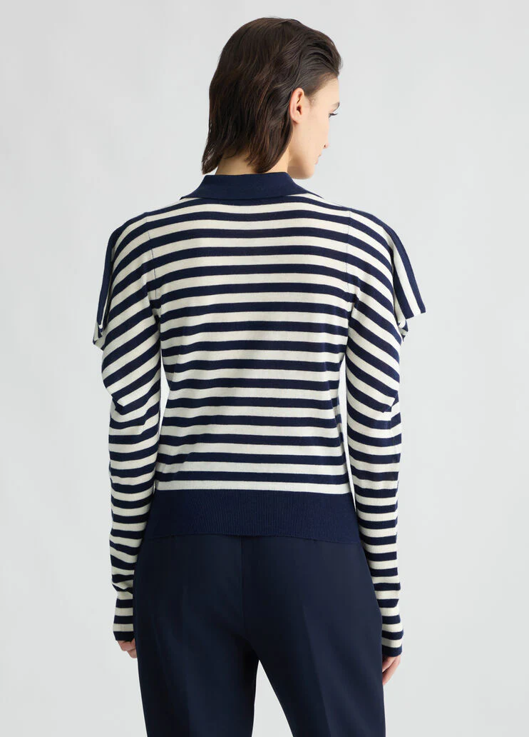 White and blue wool and cashmere jumper