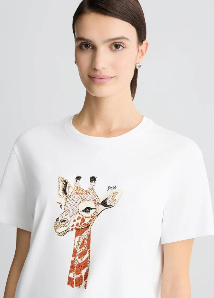 Cotton T-shirt with sequins and rhinestones