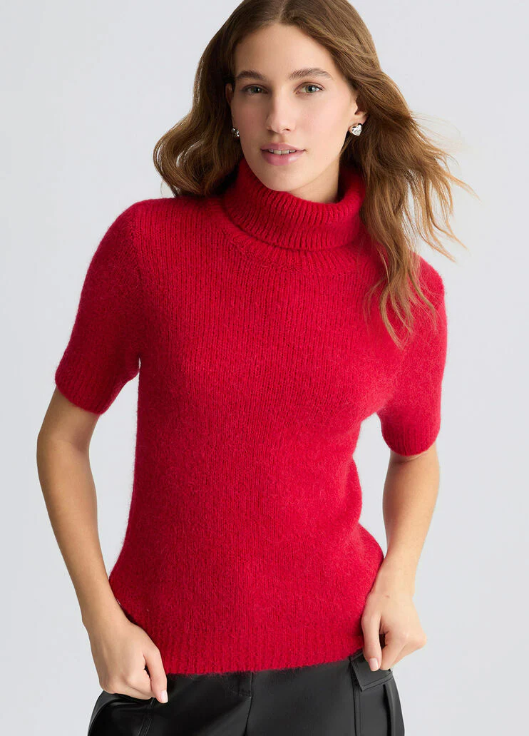 Red turtleneck with cut-out