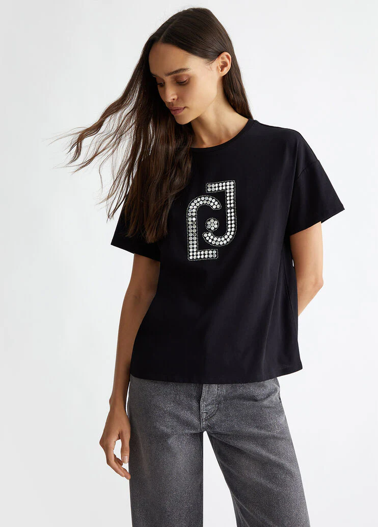 T-shirt with logo and gemstones