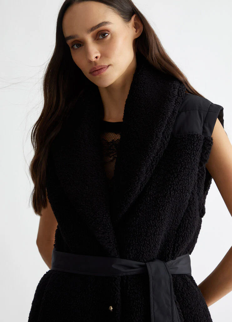 Quilted nylon and teddy jacket