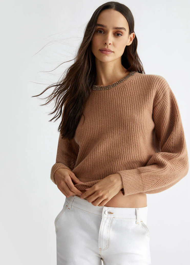 Wool sweater with gemstones